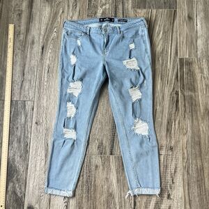 Hollister Low Rise Super Skinny crop Jeans distressed vintage stretch Sz 13R
